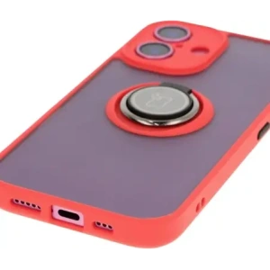 Etui z uchwytem na palec Bizon Case Hybrid Ring do Apple iPhone 16 przydymione z czerwoną ramką