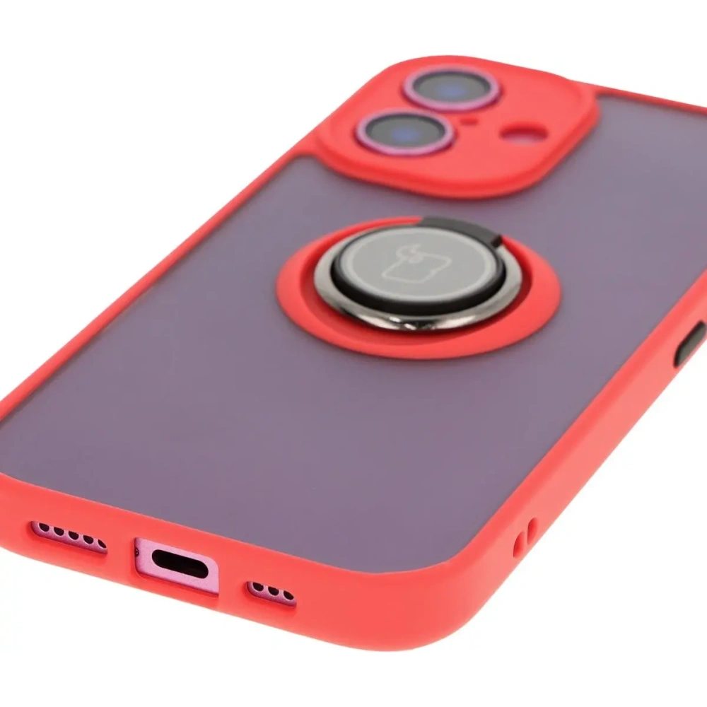 Hurtownia GSM - Bizon Case Hybrid Ring Apple iPhone 16 fumuriu cu un cadru roșu - BIZ7113 - {ean13} - Hurt