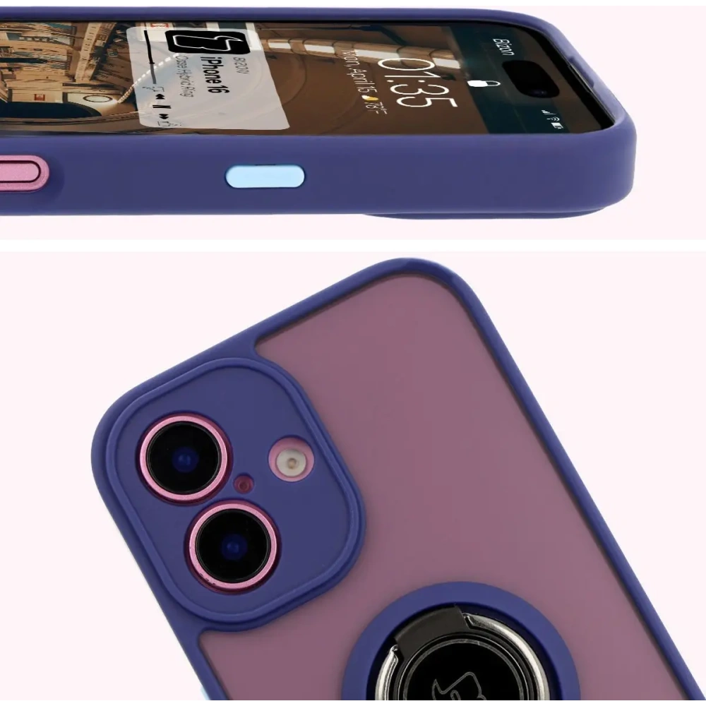 Hurtownia GSM - Bizon Case Hybrid Ring Apple iPhone 16 fumuriu cu un cadru bleu marin - BIZ7114 - {ean13} - Hurt