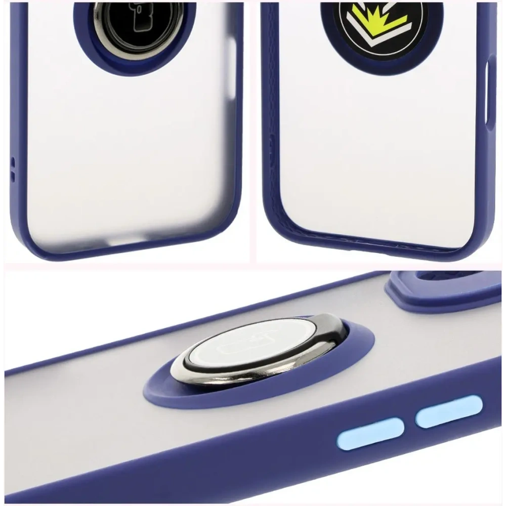 Hurtownia GSM - Bizon Case Hybrid Ring Apple iPhone 16 fumuriu cu un cadru bleu marin - BIZ7114 - {ean13} - Hurt