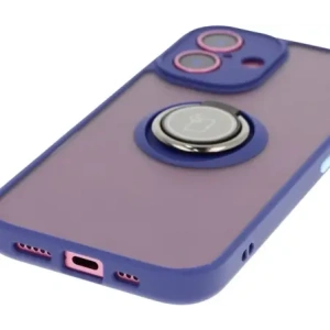 Etui z uchwytem na palec Bizon Case Hybrid Ring do Apple iPhone 16 przydymione z granatową ramką