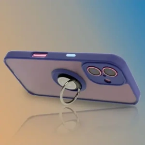 Etui z uchwytem na palec Bizon Case Hybrid Ring do Apple iPhone 16 przydymione z granatową ramką