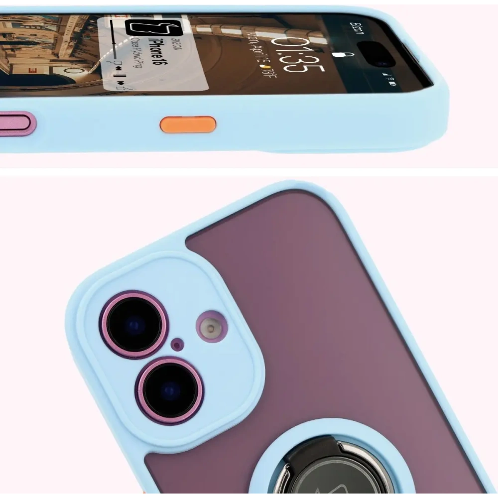 Hurtownia GSM - Bizon Case Hybrid Ring Apple iPhone 16 füstös színben, világoskék kerettel - BIZ7115 - {ean13} - Hurt