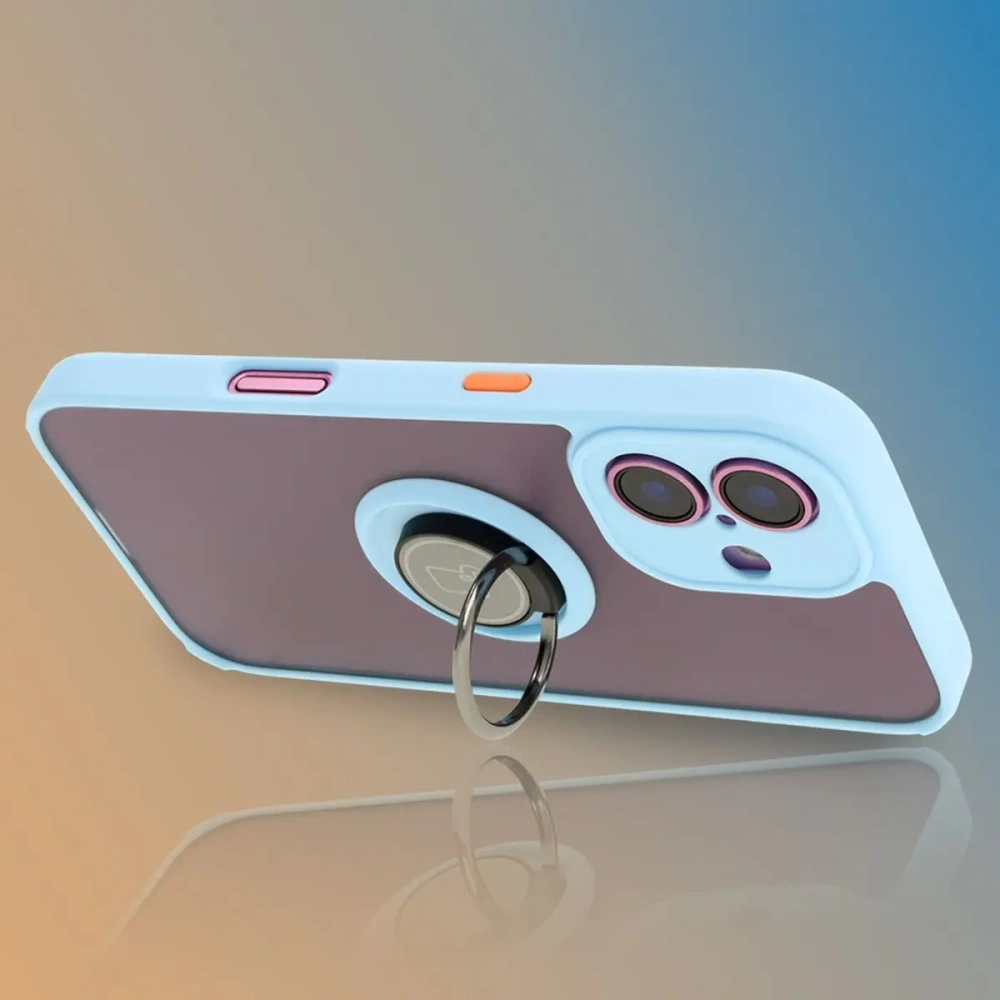 Hurtownia GSM - Etui s úchopem na prst Bizon Case Hybrid Ring pro Apple iPhone 16 kouřové s jasně modrým rámečkem - BIZ7115 - {ean13} - Hurt
