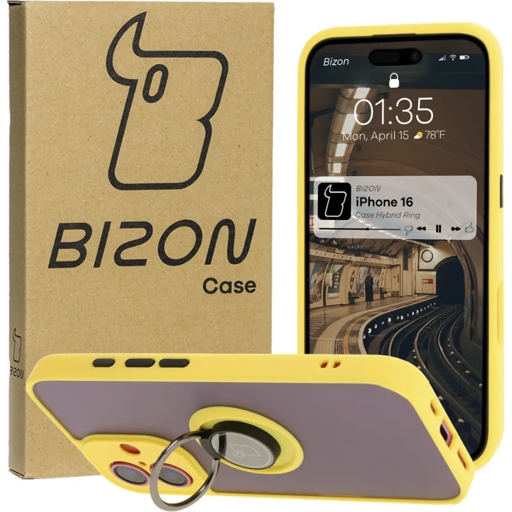 Hurtownia GSM - Bizon Case Hybrid Ring Apple iPhone 16 füstös sárga kerettel - BIZ7116 - {ean13} - Hurt