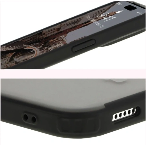 Etui z pierścieniem magnetycznym Bizon Case MatteO do Apple iPhone 15 Pro Max półprzezroczyste z czarną ramką