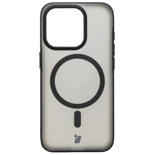 Etui z pierścieniem magnetycznym Bizon Case MatteO do Apple iPhone 15 Pro półprzezroczyste z czarną ramką