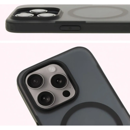 Etui z pierścieniem magnetycznym Bizon Case MatteO do Apple iPhone 15 Pro półprzezroczyste z czarną ramką