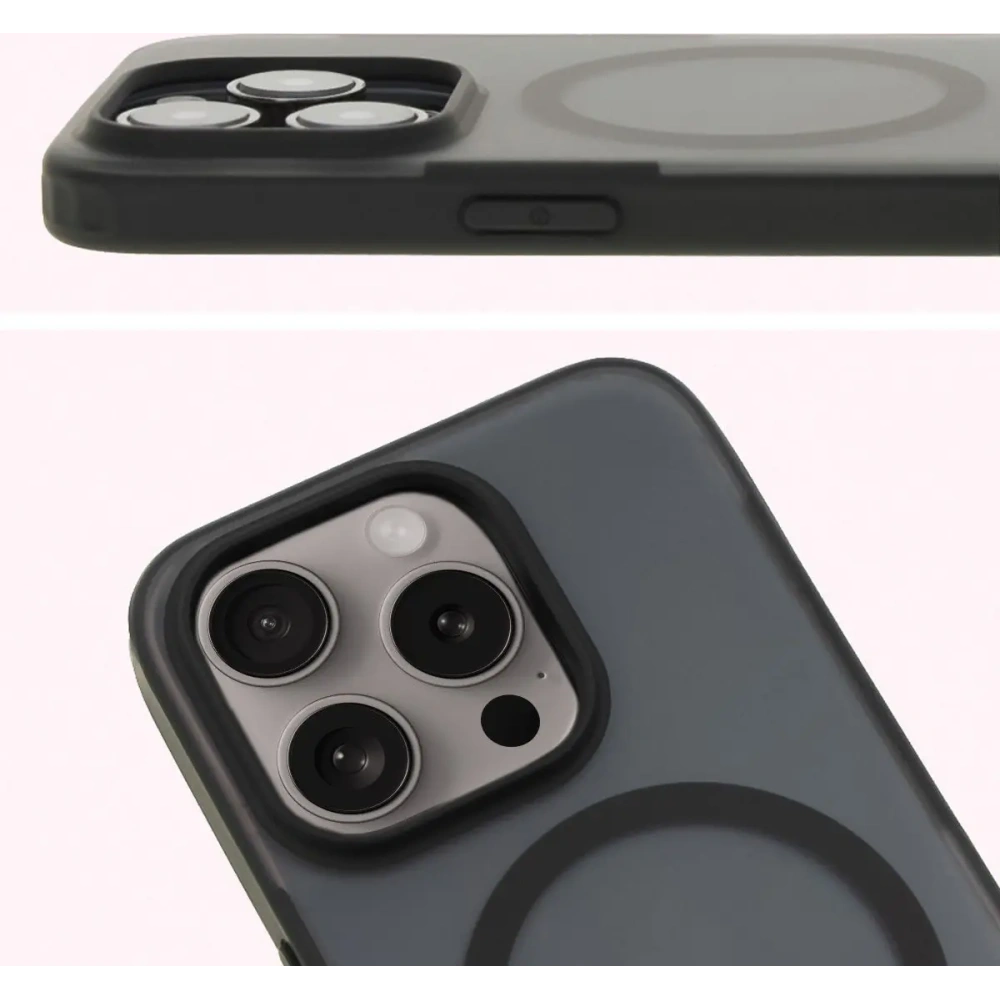 Hurtownia GSM - Etui z pierścieniem magnetycznym Bizon Case MatteO do Apple iPhone 15 Pro półprzezroczyste z czarną ramką - BIZ7132 - {ean13} - Hurt
