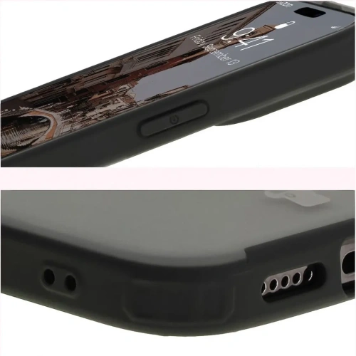 Etui z pierścieniem magnetycznym Bizon Case MatteO do Apple iPhone 15 Pro półprzezroczyste z czarną ramką