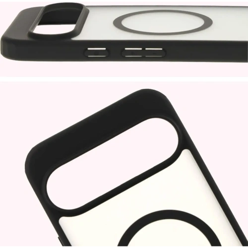 Etui z pierścieniem magnetycznym Bizon Case MatteO do Google Pixel 9 Pro XL półprzezroczyste z czarną ramką