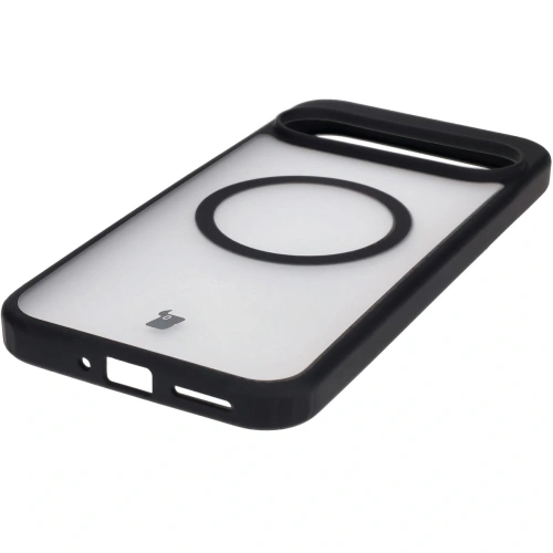 Etui z pierścieniem magnetycznym Bizon Case MatteO do Google Pixel 9 Pro XL półprzezroczyste z czarną ramką