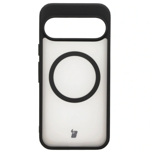 Etui z pierścieniem magnetycznym Bizon Case MatteO do Google Pixel 9/9 Pro półprzezroczyste z czarną ramką