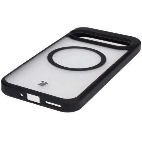 Etui z pierścieniem magnetycznym Bizon Case MatteO do Google Pixel 9/9 Pro półprzezroczyste z czarną ramką