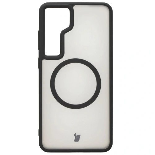 Etui z pierścieniem magnetycznym Bizon Case MatteO do Samsung Galaxy S24 Plus półprzezroczyste z czarną ramką