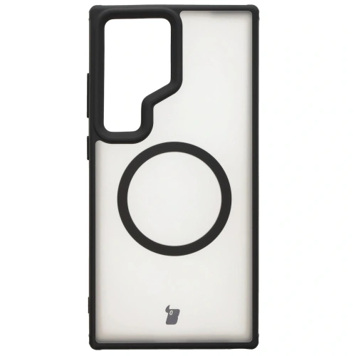Etui z pierścieniem magnetycznym Bizon Case MatteO do Samsung Galaxy S24 Ultra półprzezroczyste z czarną ramką