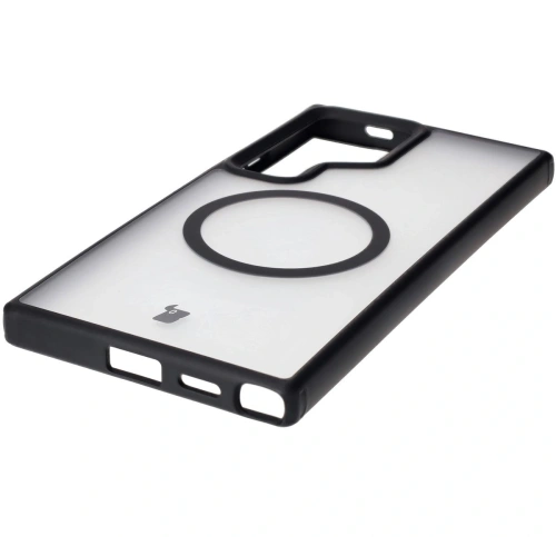 Etui z pierścieniem magnetycznym Bizon Case MatteO do Samsung Galaxy S24 Ultra półprzezroczyste z czarną ramką