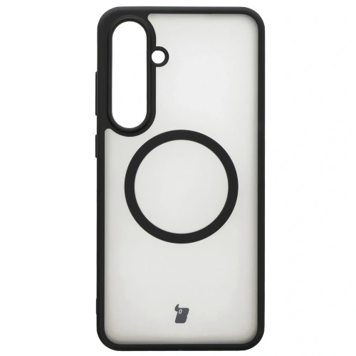 Etui z pierścieniem magnetycznym Bizon Case MatteO do Samsung Galaxy S24 FE półprzezroczyste z czarną ramką