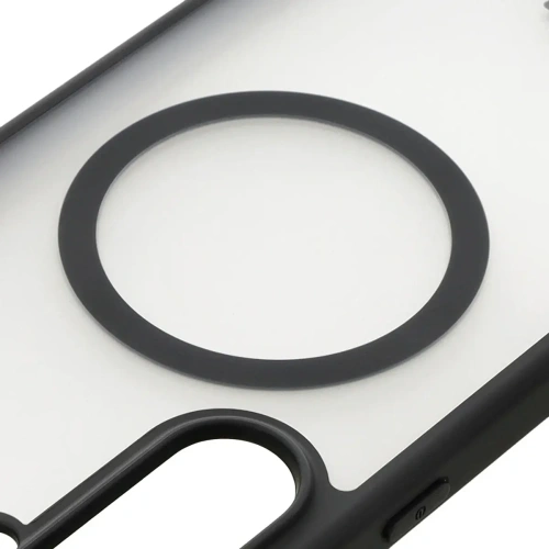 Etui z pierścieniem magnetycznym Bizon Case MatteO do Samsung Galaxy S24 FE półprzezroczyste z czarną ramką