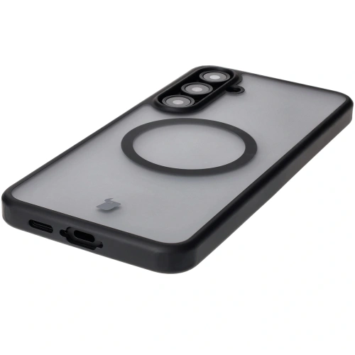 Etui z pierścieniem magnetycznym Bizon Case MatteO do Samsung Galaxy S24 FE półprzezroczyste z czarną ramką