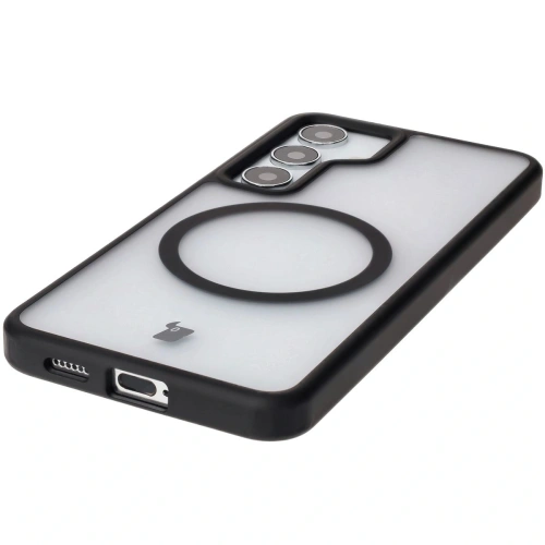 Etui z pierścieniem magnetycznym Bizon Case MatteO do Samsung Galaxy S24 półprzezroczyste z czarną ramką