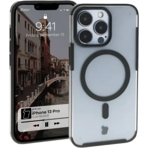 Etui z pierścieniem magnetycznym Bizon Case MatteO do Apple iPhone 13 Pro półprzezroczyste z czarną ramką