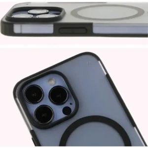Etui z pierścieniem magnetycznym Bizon Case MatteO do Apple iPhone 13 Pro półprzezroczyste z czarną ramką