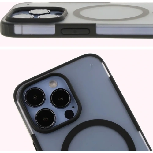 Etui z pierścieniem magnetycznym Bizon Case MatteO do Apple iPhone 13 Pro półprzezroczyste z czarną ramką