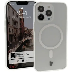 Etui z pierścieniem magnetycznym Bizon Case MatteO do Apple iPhone 13 Pro półprzezroczyste z przezroczystą ramką