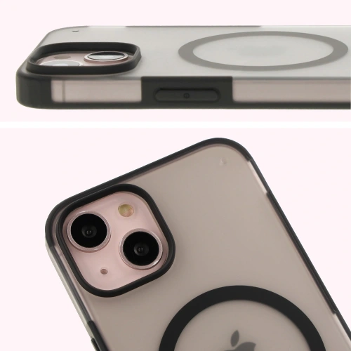 Etui z pierścieniem magnetycznym Bizon Case MatteO do Apple iPhone 14 / Phone 13 półprzezroczyste z czarną ramką