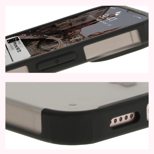 Etui z pierścieniem magnetycznym Bizon Case MatteO do Apple iPhone 14 / Phone 13 półprzezroczyste z czarną ramką