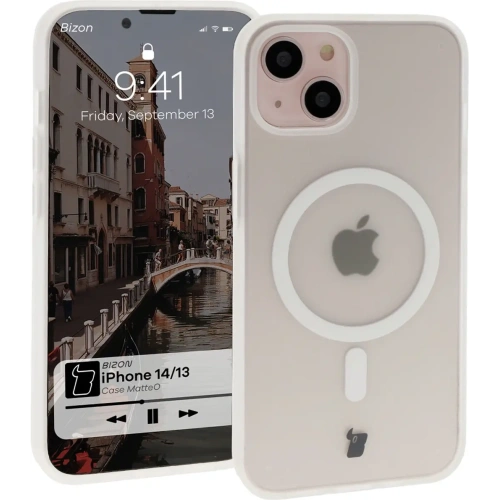 Etui z pierścieniem magnetycznym Bizon Case MatteO do Apple iPhone 14 / Phone 13 półprzezroczyste z przezroczystą ramką