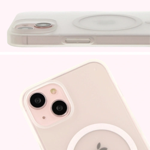 Etui z pierścieniem magnetycznym Bizon Case MatteO do Apple iPhone 14 / Phone 13 półprzezroczyste z przezroczystą ramką