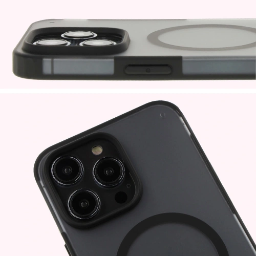 Etui z pierścieniem magnetycznym Bizon Case MatteO do Apple iPhone 14 Pro Max półprzezroczyste z czarną ramką