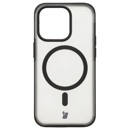 Etui z pierścieniem magnetycznym Bizon Case MatteO do Apple iPhone 14 Pro półprzezroczyste z czarną ramką