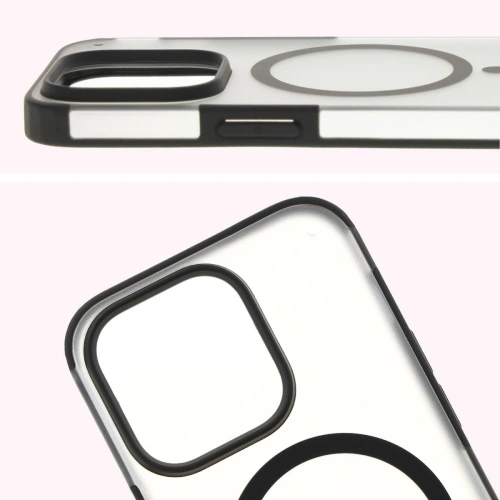 Etui z pierścieniem magnetycznym Bizon Case MatteO do Apple iPhone 14 Pro półprzezroczyste z czarną ramką