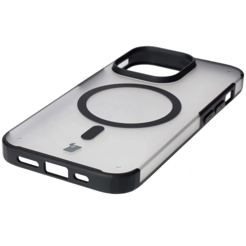 Etui z pierścieniem magnetycznym Bizon Case MatteO do Apple iPhone 14 Pro półprzezroczyste z czarną ramką