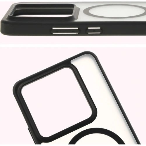 Etui z pierścieniem magnetycznym Bizon Case MatteO do Xiaomi 14T Pro półprzezroczyste z czarną ramką