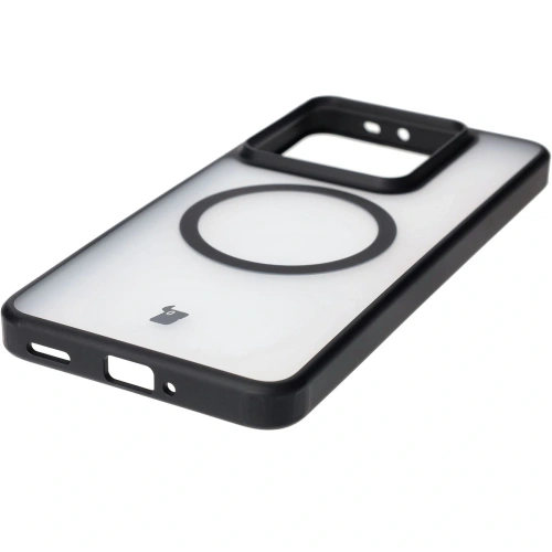 Etui z pierścieniem magnetycznym Bizon Case MatteO do Xiaomi 14T Pro półprzezroczyste z czarną ramką