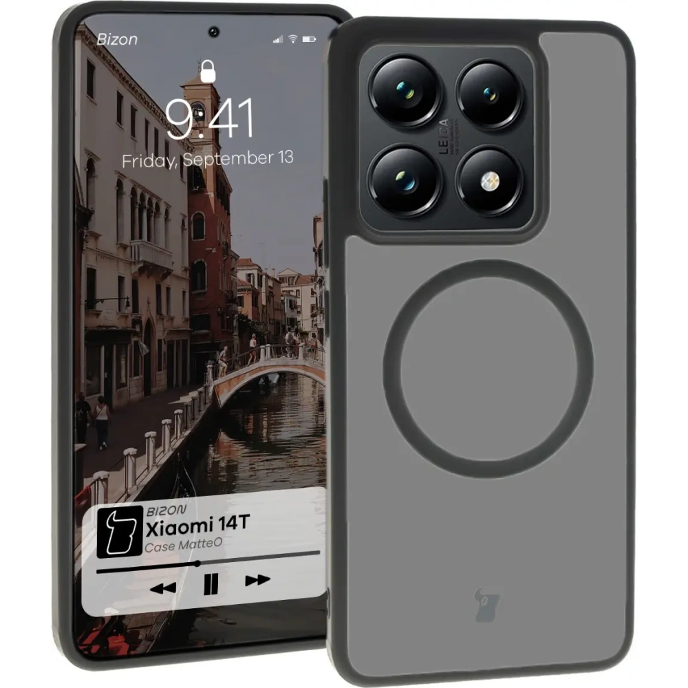 Hurtownia GSM - Etui z pierścieniem magnetickým Bizon Case MatteO do Xiaomi 14T poloprůhledné s černým rámem - BIZ7150 - {ean13} - Hurt