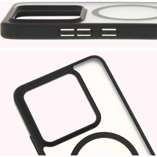 Etui z pierścieniem magnetycznym Bizon Case MatteO do Xiaomi 14T półprzezroczyste z czarną ramką