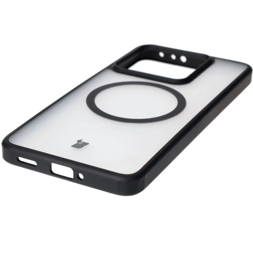 Etui z pierścieniem magnetycznym Bizon Case MatteO do Xiaomi 14T półprzezroczyste z czarną ramką