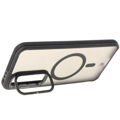 Etui z podstawką i pierścieniem magnetycznym Bizon Case Eclipse do Samsung Galaxy S24 FE przydymione z czarną ramką