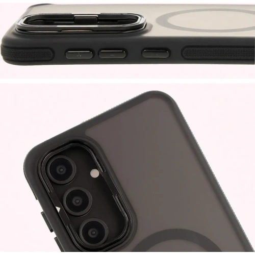 Etui z podstawką i pierścieniem magnetycznym Bizon Case Eclipse do Samsung Galaxy S24 FE przydymione z czarną ramką