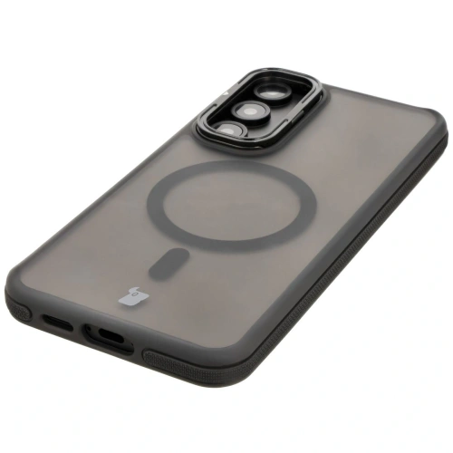 Etui z podstawką i pierścieniem magnetycznym Bizon Case Eclipse do Samsung Galaxy S24 FE przydymione z czarną ramką