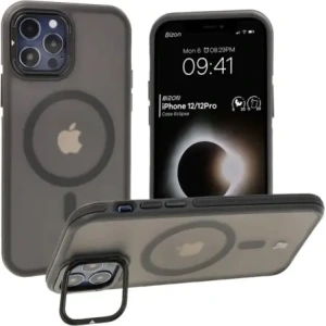 Hurtownia GSM - Etui s podstavcem a magnetickým kroužkem Bizon Case Eclipse pro Apple iPhone 12 / Apple iPhone 12 Pro kouřové s černým rámem - BIZ7161 - {ean13} - Hurt
