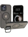 Etui z podstawką i pierścieniem magnetycznym Bizon Case Eclipse do Apple iPhone 12 / Apple iPhone 12 Pro  przydymione z czarną ramką