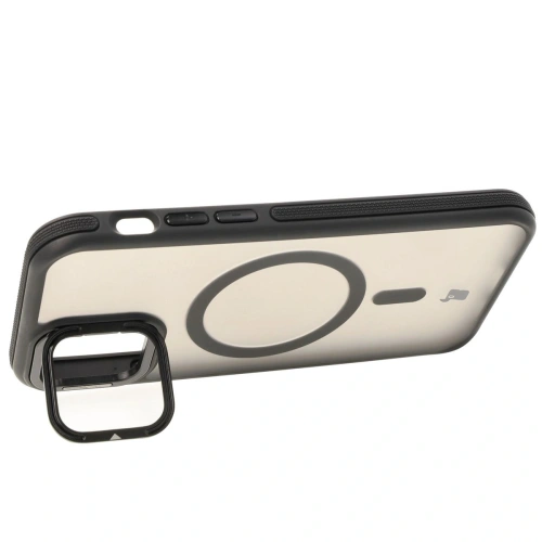 Etui z podstawką i pierścieniem magnetycznym Bizon Case Eclipse do Apple iPhone 12 / Apple iPhone 12 Pro  przydymione z czarną ramką