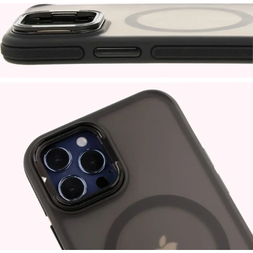 Etui z podstawką i pierścieniem magnetycznym Bizon Case Eclipse do Apple iPhone 12 / Apple iPhone 12 Pro  przydymione z czarną ramką