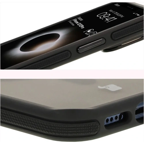 Etui z podstawką i pierścieniem magnetycznym Bizon Case Eclipse do Apple iPhone 12 / Apple iPhone 12 Pro  przydymione z czarną ramką